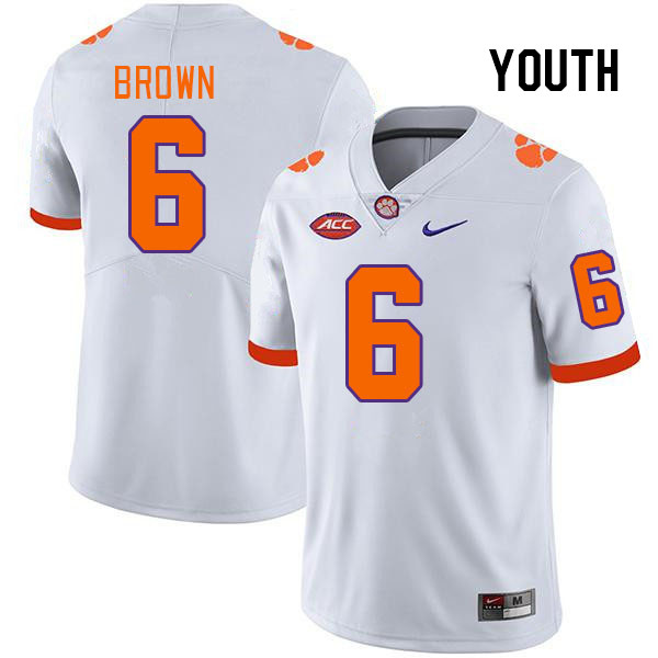 Youth #6 Tyler Brown Clemson Tigers College Football Jerseys Stitched Sale-White